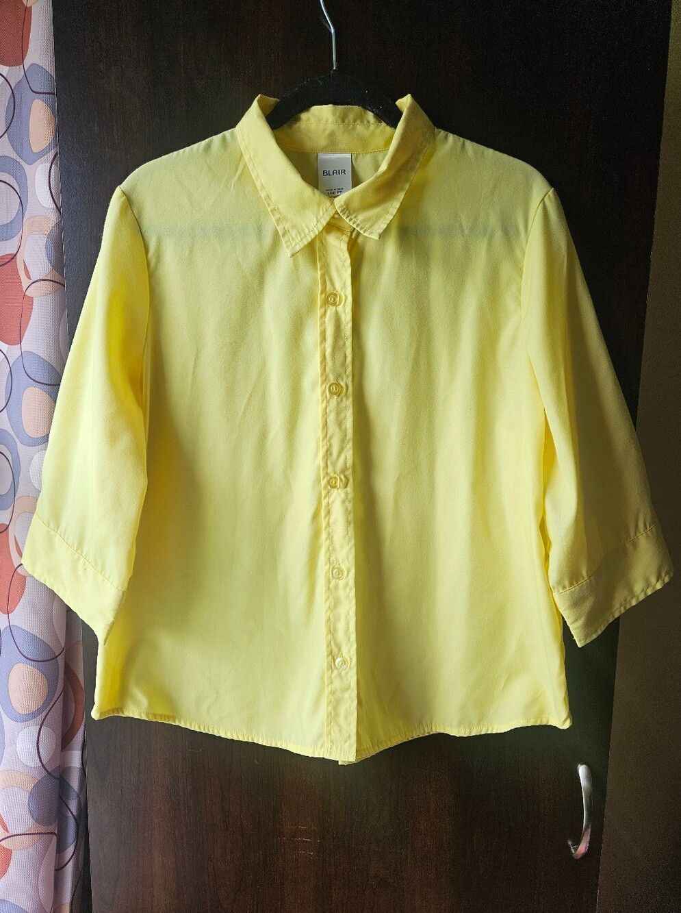 Blair Bright Yellow 3/4 Sleeve Button-Up Shirt Size Large Petite